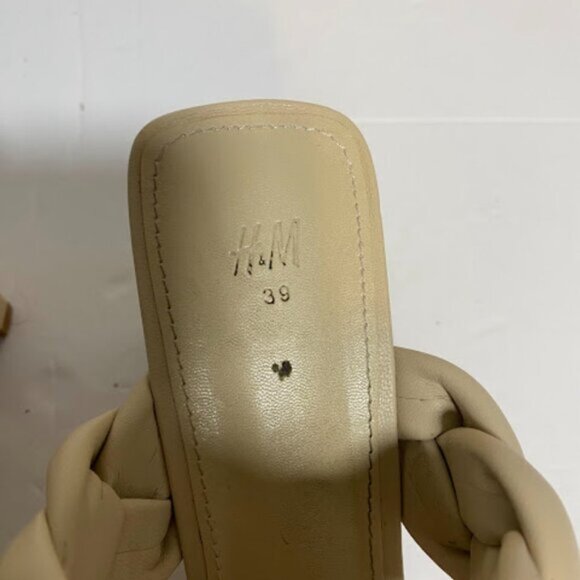 H&M Beige Braided Double Strap Women's Heeled Mules Size 39 - Picture 5 of 8